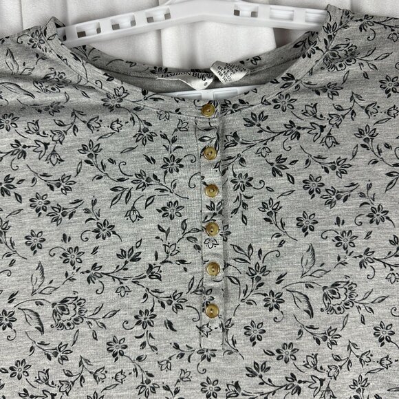 Fashion Bug Floral Print Button-Front Top Size 18/20W Gray & Black Short Sleeve - Picture 2 of 7